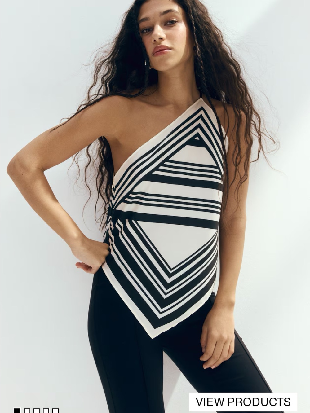 H&M Black & White One-Shoulder Geometric scarf Top -  NWT medium